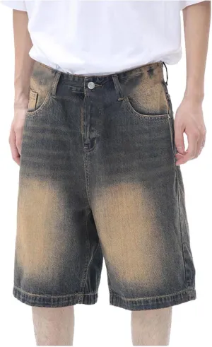 Mens Baggy Jean Shorts Loose Fit Below Knee Denim Shorts Summer Casual Y2K Streetwear Clothes