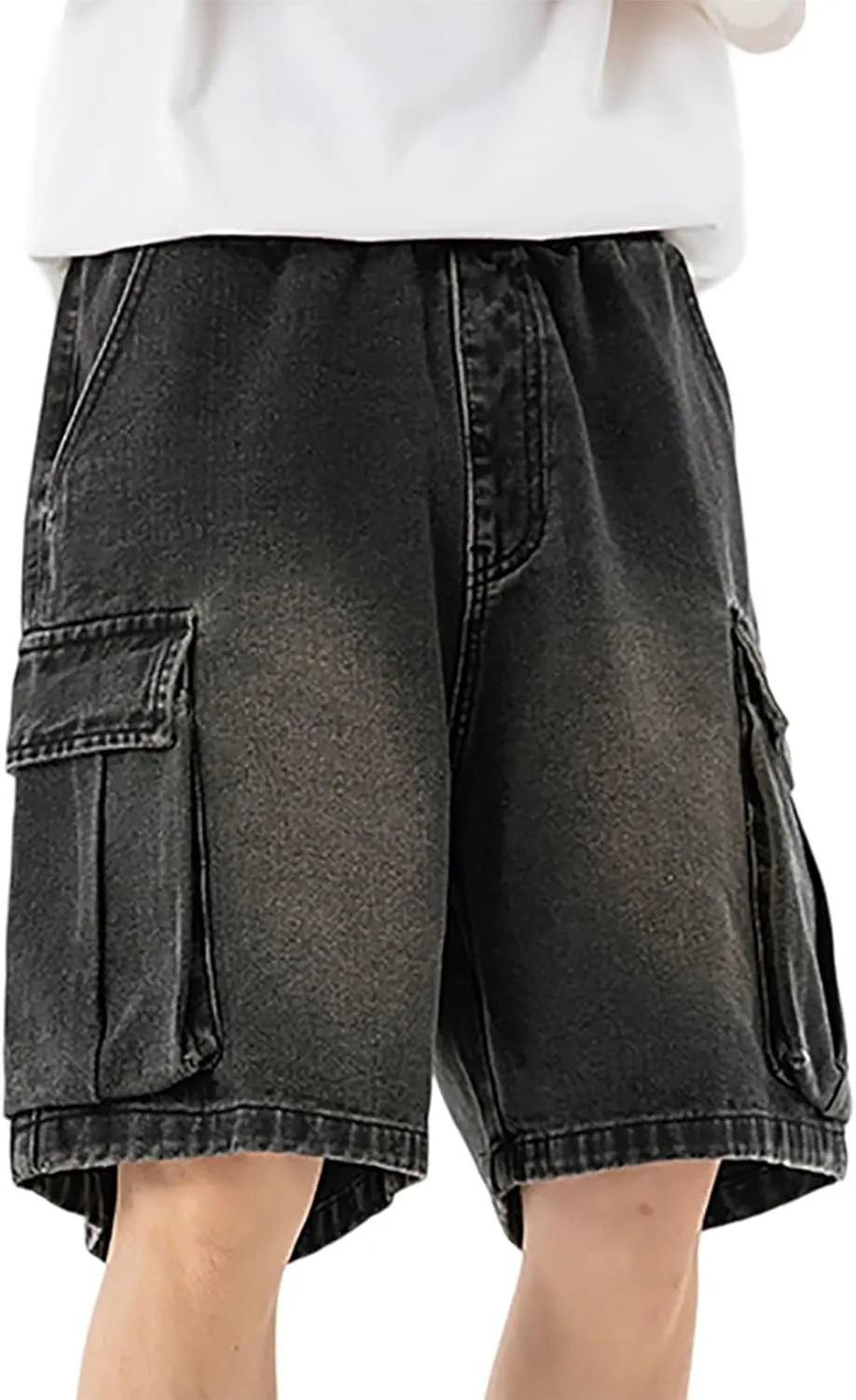 Mens Baggy Jean Shorts Loose Fit Below Knee Denim Shorts Summer Casual Y2K Streetwear Clothes