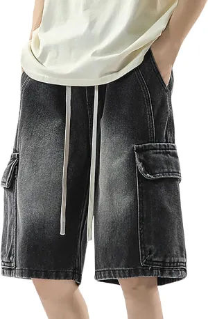 Mens Baggy Jean Shorts Loose Fit Long Denim Shorts Casual Summer Y2K Streetwear Clothes