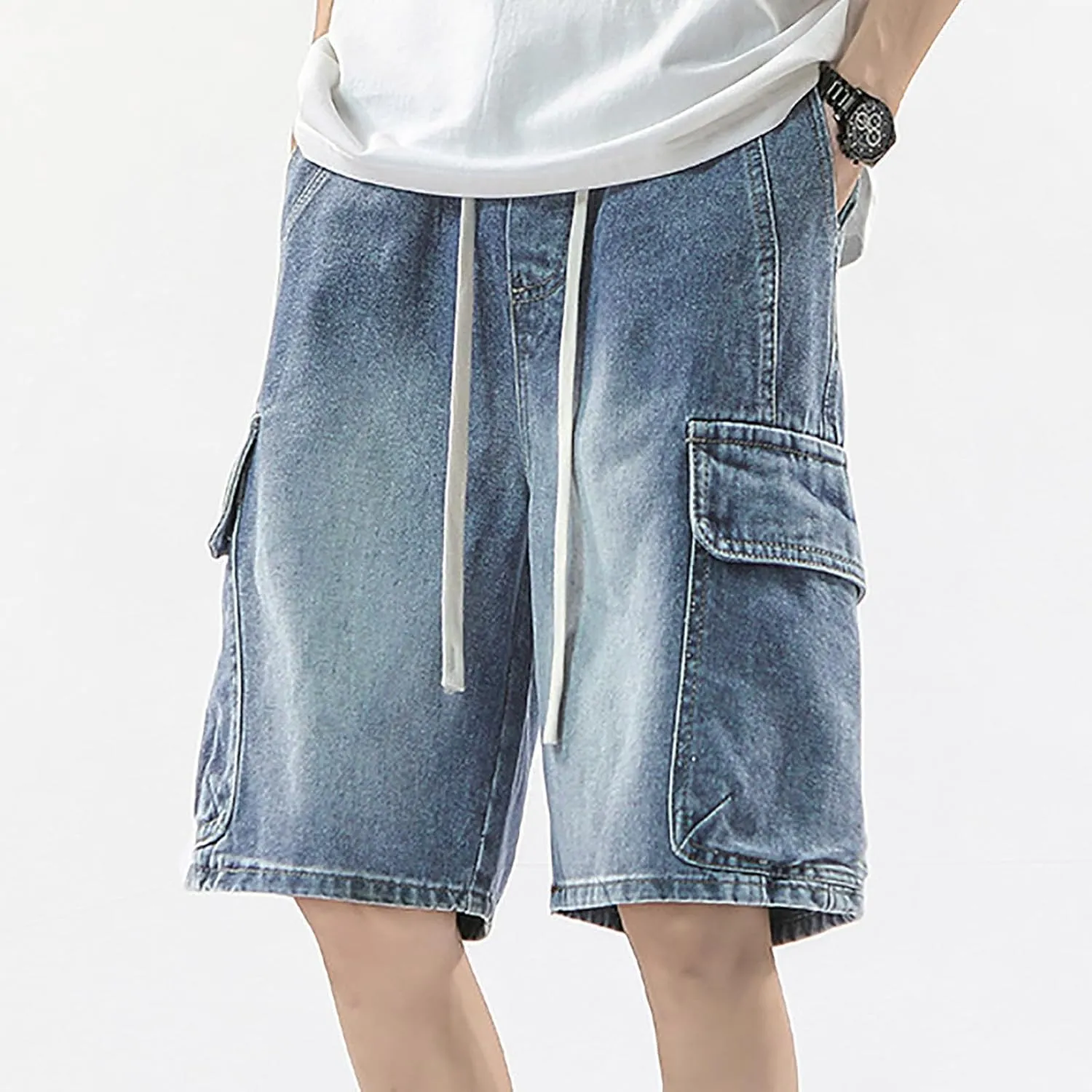 Mens Baggy Jean Shorts Loose Fit Long Denim Shorts Casual Summer Y2K Streetwear Clothes