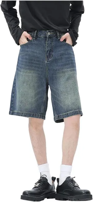 Mens Baggy Jean Shorts Loose Fit Long Denim Shorts Casual Summer Y2K Streetwear Clothes