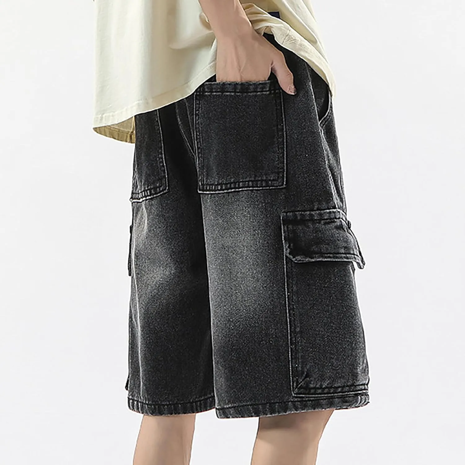 Mens Baggy Jean Shorts Loose Fit Long Denim Shorts Casual Summer Y2K Streetwear Clothes