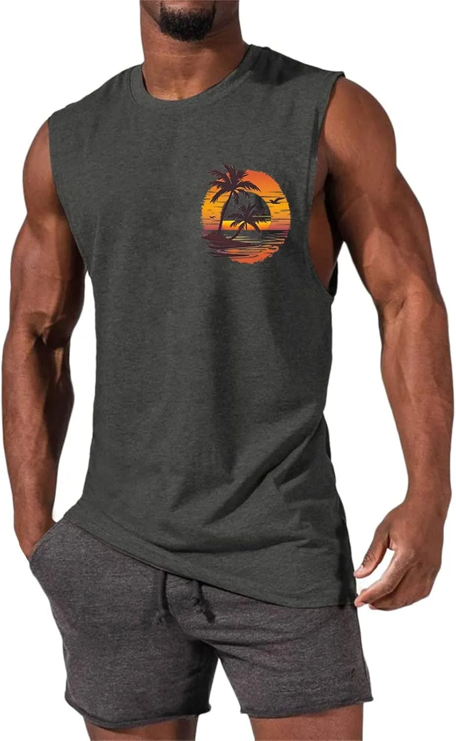 Mens Beach Tank Tops Fashion Graphic Fitness Mesh Breathable Quick Drying Solid Color Sleeveless Tank Top For Men