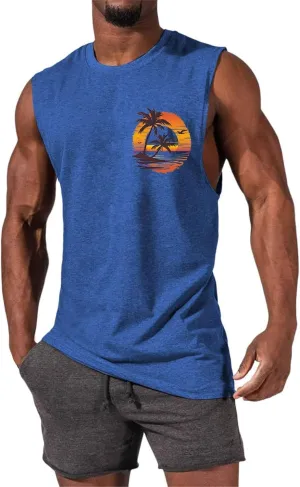 Mens Beach Tank Tops Fashion Graphic Fitness Mesh Breathable Quick Drying Solid Color Sleeveless Tank Top For Men