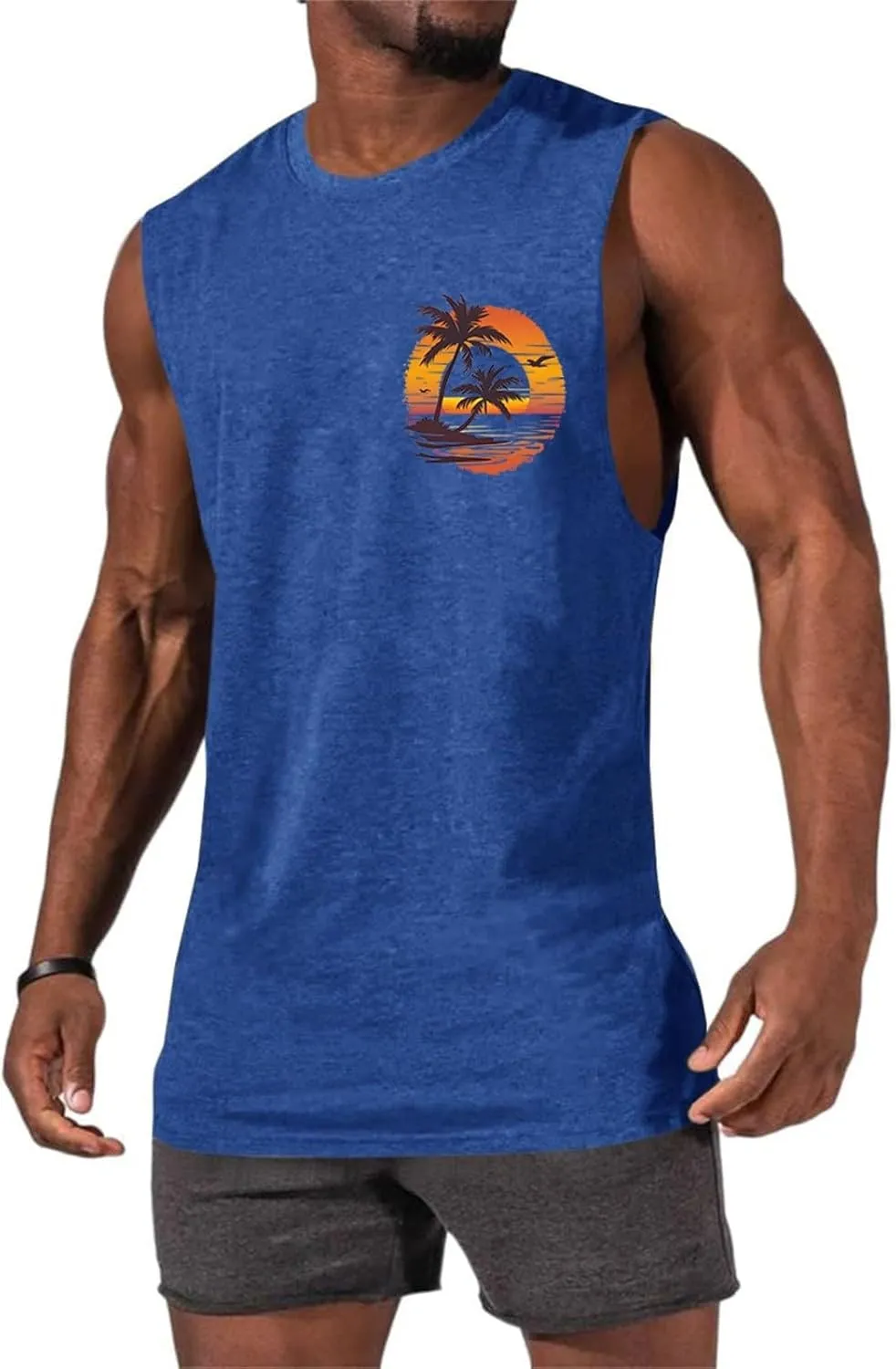 Mens Beach Tank Tops Fashion Graphic Fitness Mesh Breathable Quick Drying Solid Color Sleeveless Tank Top For Men