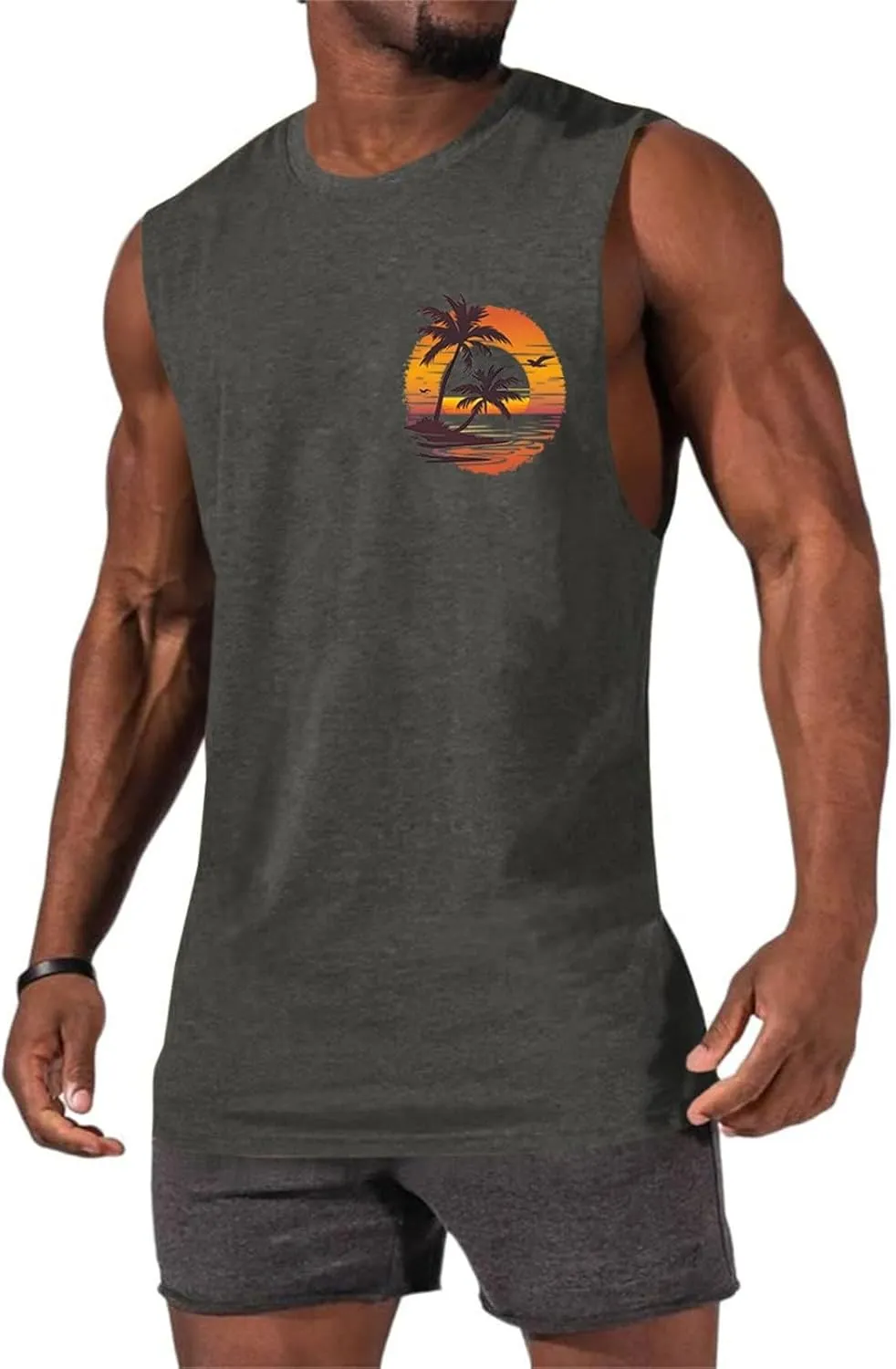 Mens Beach Tank Tops Fashion Graphic Fitness Mesh Breathable Quick Drying Solid Color Sleeveless Tank Top For Men