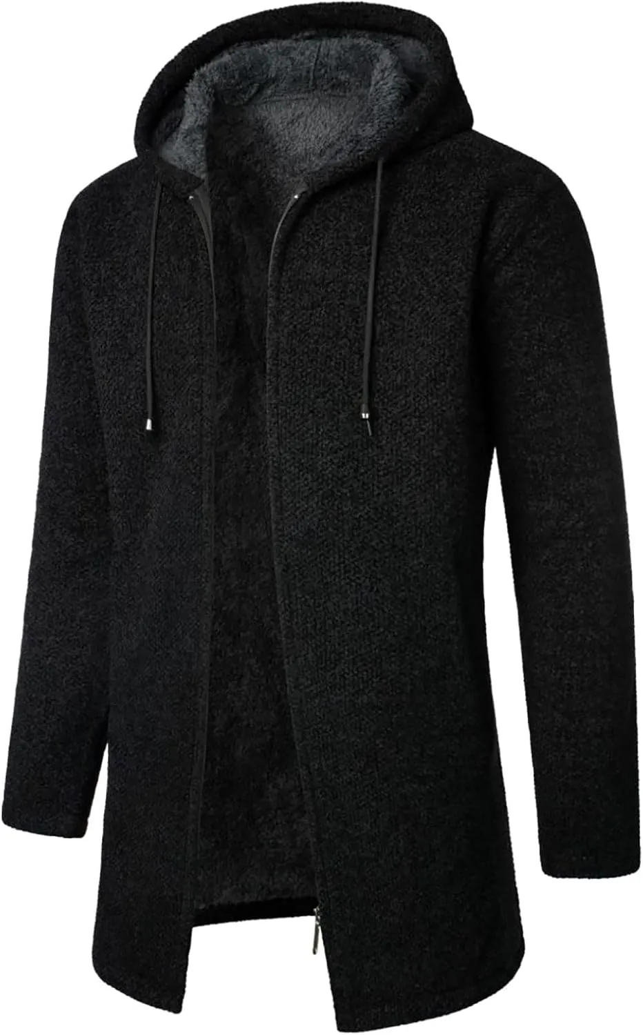 Mens Bomber Jackets Plush Plaid Knitting Drawstring Coat Sweater Warm Solid Color Jackets Tops Winter Jackets