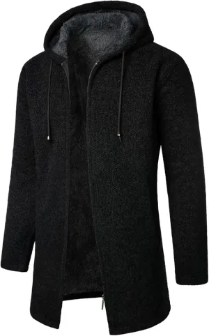 Mens Bomber Jackets Plush Plaid Knitting Drawstring Coat Sweater Warm Solid Color Jackets Tops Winter Jackets