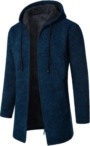 Mens Bomber Jackets Plush Plaid Knitting Drawstring Coat Sweater Warm Solid Color Jackets Tops Winter Jackets