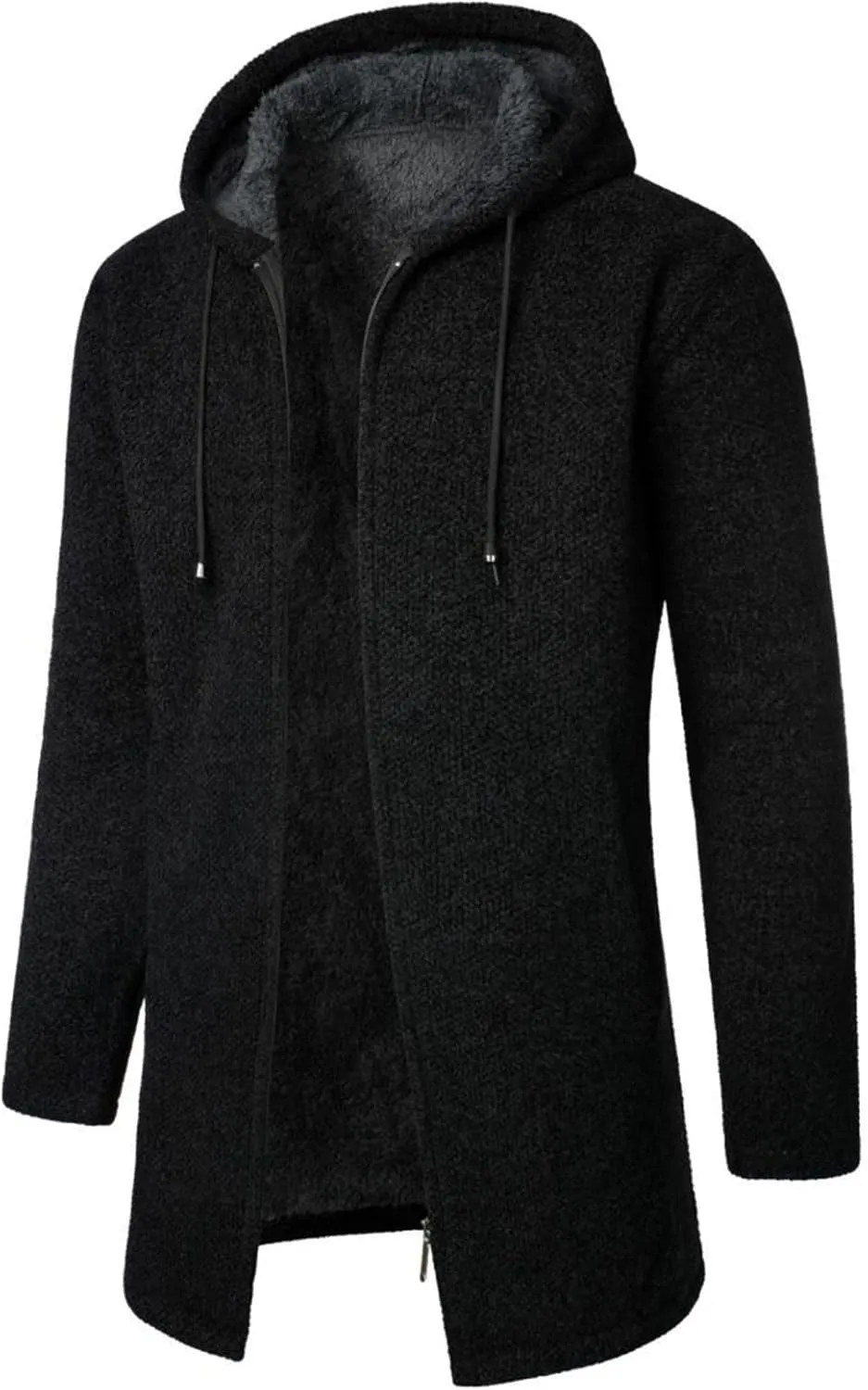 Mens Bomber Jackets Plush Plaid Knitting Drawstring Coat Sweater Warm Solid Color Jackets Tops Winter Jackets