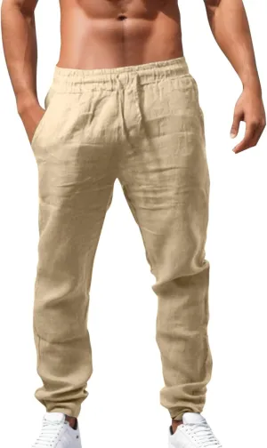Men's Cargo Pants Casual Linen Stretch Stretch Waistband Pant Lightweight Sweatpants Joggers Gym Running