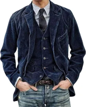 Mens Casual Corduroy Sport Coats Vintage Slim Fit One Button Notch Lapel Blazer Jackets Business Formal Work Jackets