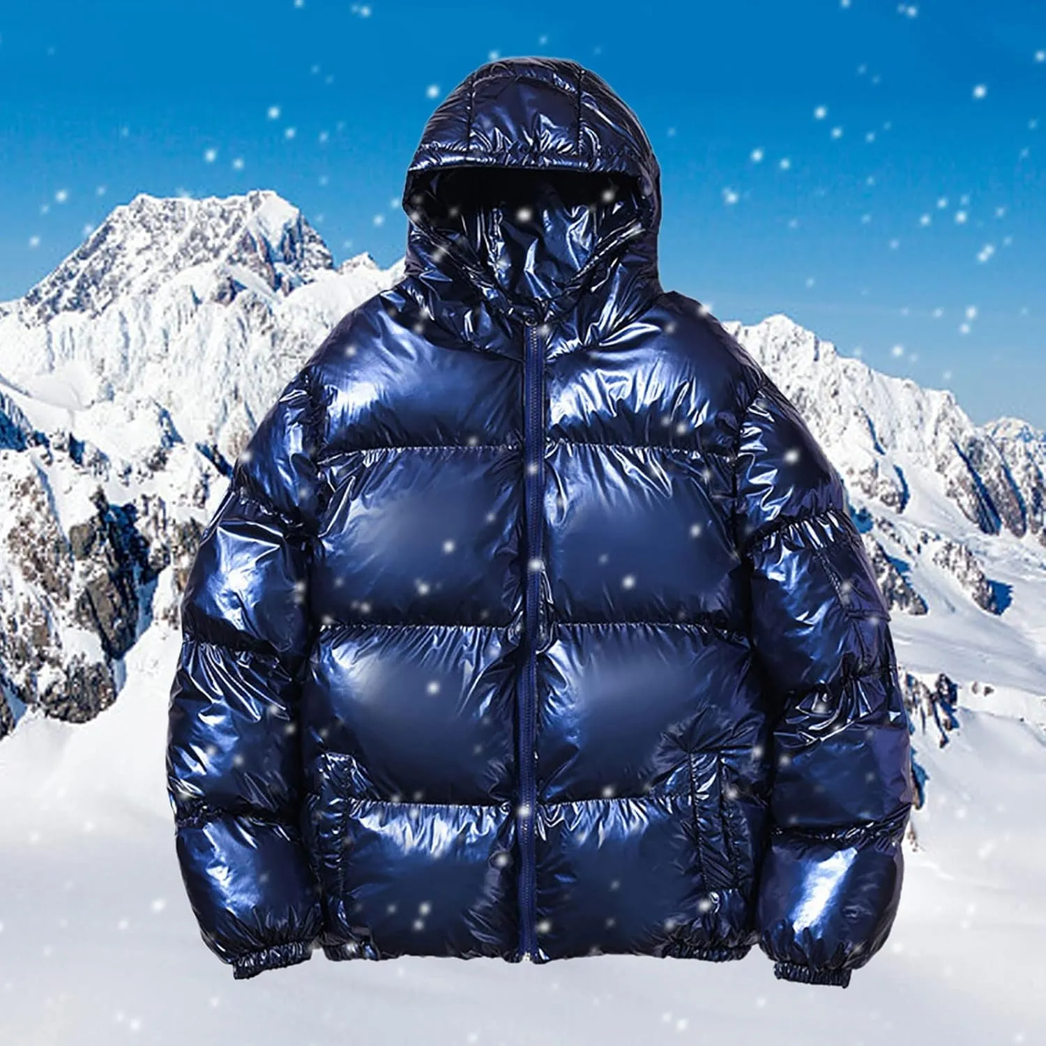 Men's Down Jackets & Coats Puffer Solid Coat Shiny Reflective Cotton Padded Hooded Trendy Plus Size Bubble Jacket for Men