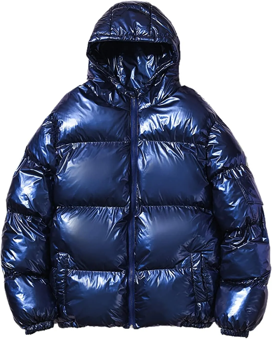 Men's Down Jackets & Coats Puffer Solid Coat Shiny Reflective Cotton Padded Hooded Trendy Plus Size Bubble Jacket for Men
