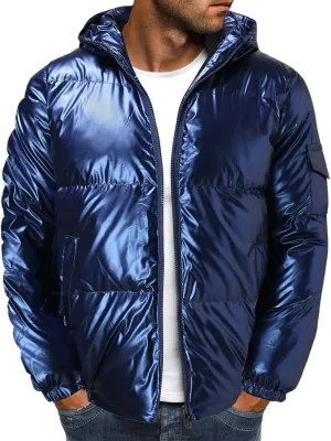 Men's Down Jackets & Coats Puffer Solid Coat Shiny Reflective Cotton Padded Hooded Trendy Plus Size Bubble Jacket for Men