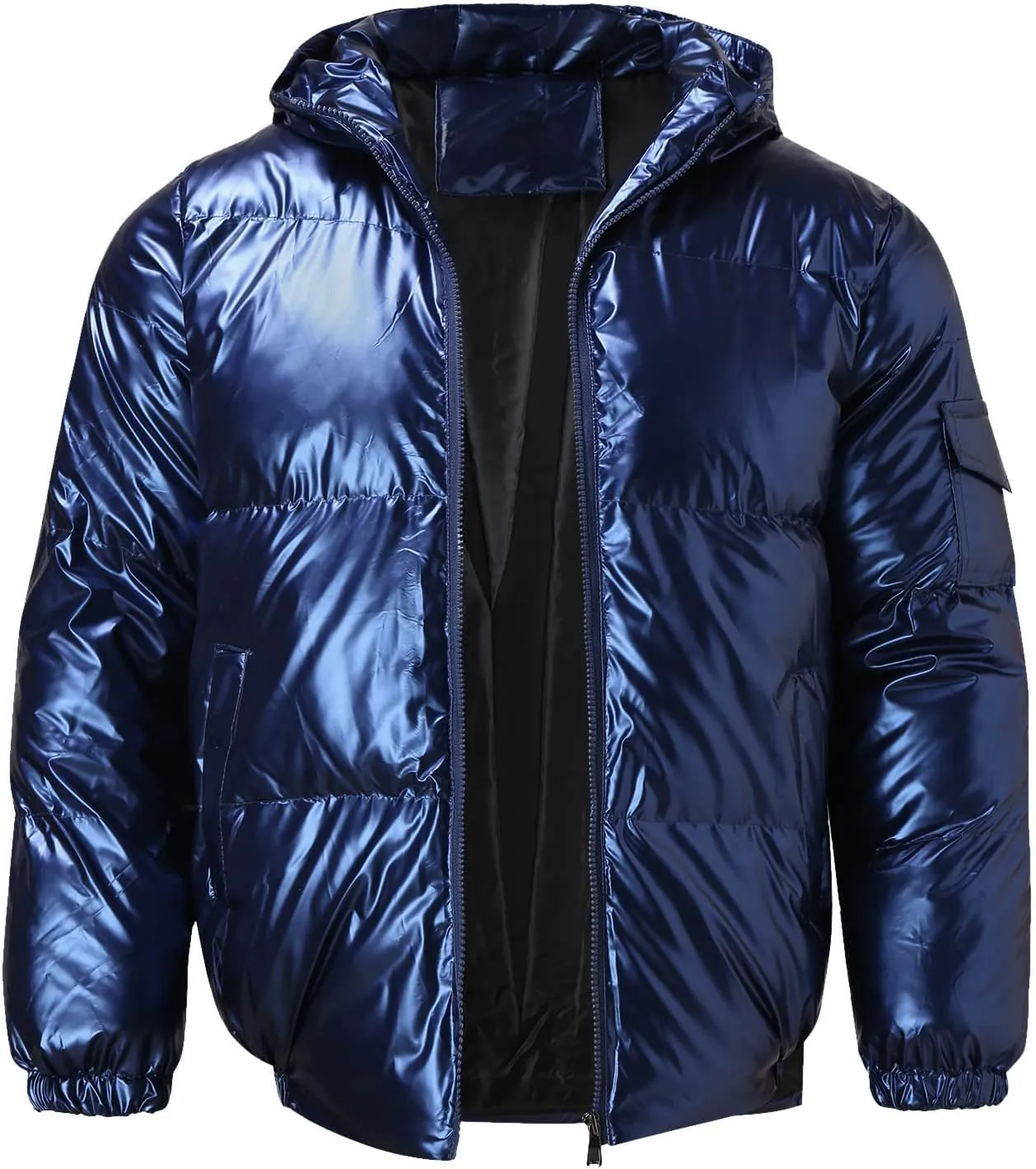 Men's Down Jackets & Coats Puffer Solid Coat Shiny Reflective Cotton Padded Hooded Trendy Plus Size Bubble Jacket for Men