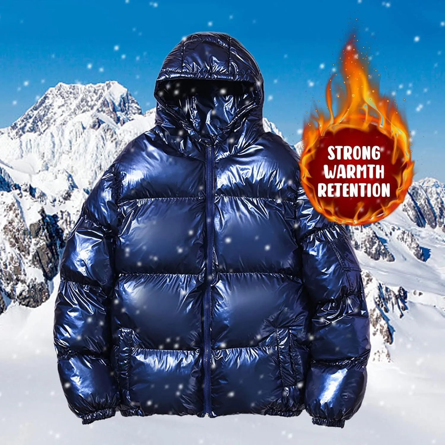 Men's Down Jackets & Coats Puffer Solid Coat Shiny Reflective Cotton Padded Hooded Trendy Plus Size Bubble Jacket for Men