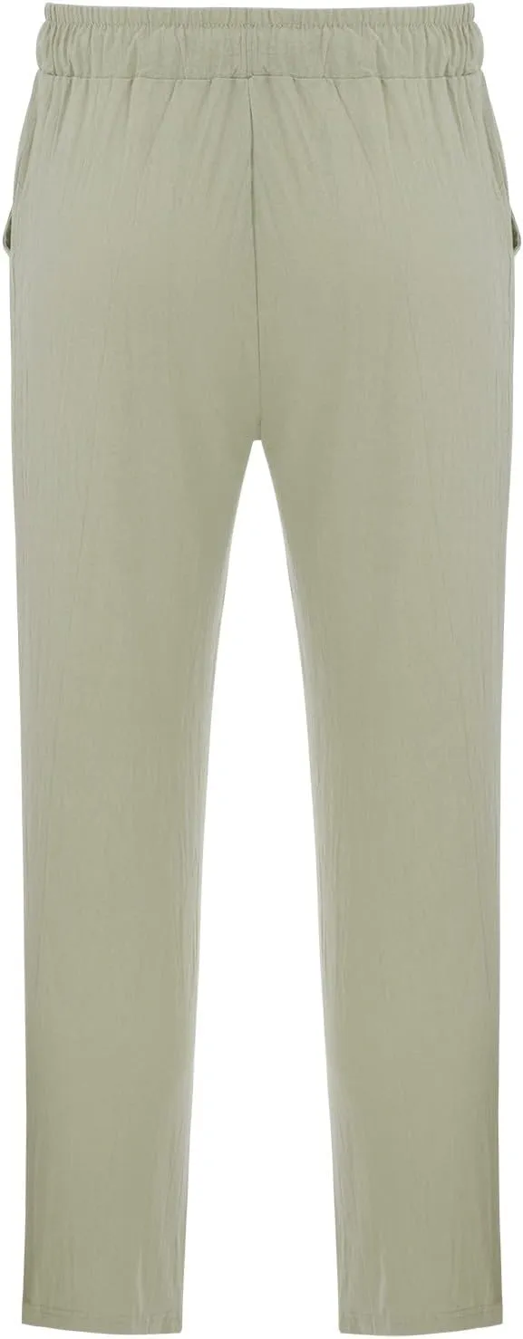 Men's Drawstring Linen Pants Beach Casual Elastic Waist Stylish Yoga Pants Summer Comfort Loose Trousers with Pockets