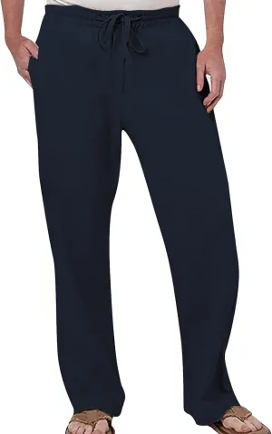 Men's Drawstring Linen Pants Beach Casual Elastic Waist Stylish Yoga Pants Summer Comfort Loose Trousers with Pockets