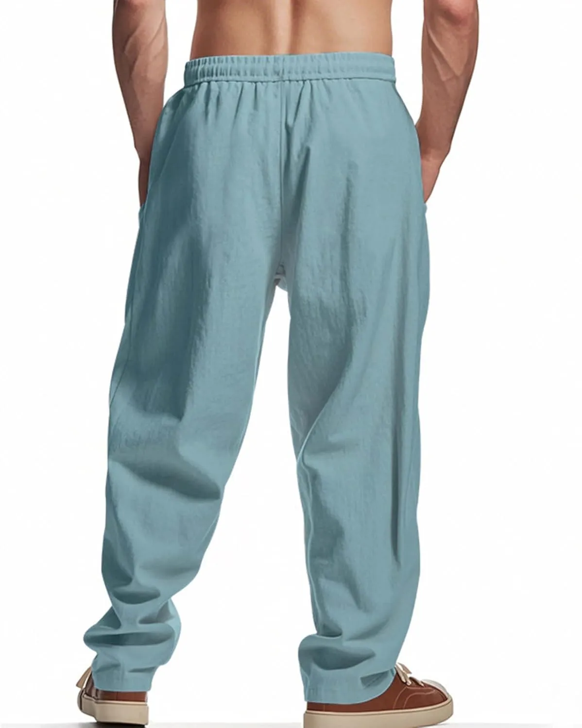 Men's Drawstring Linen Pants Casual Beach Loose Wide Leg Trousers Lightweight Comfort Fit Summer Clothes Fashion