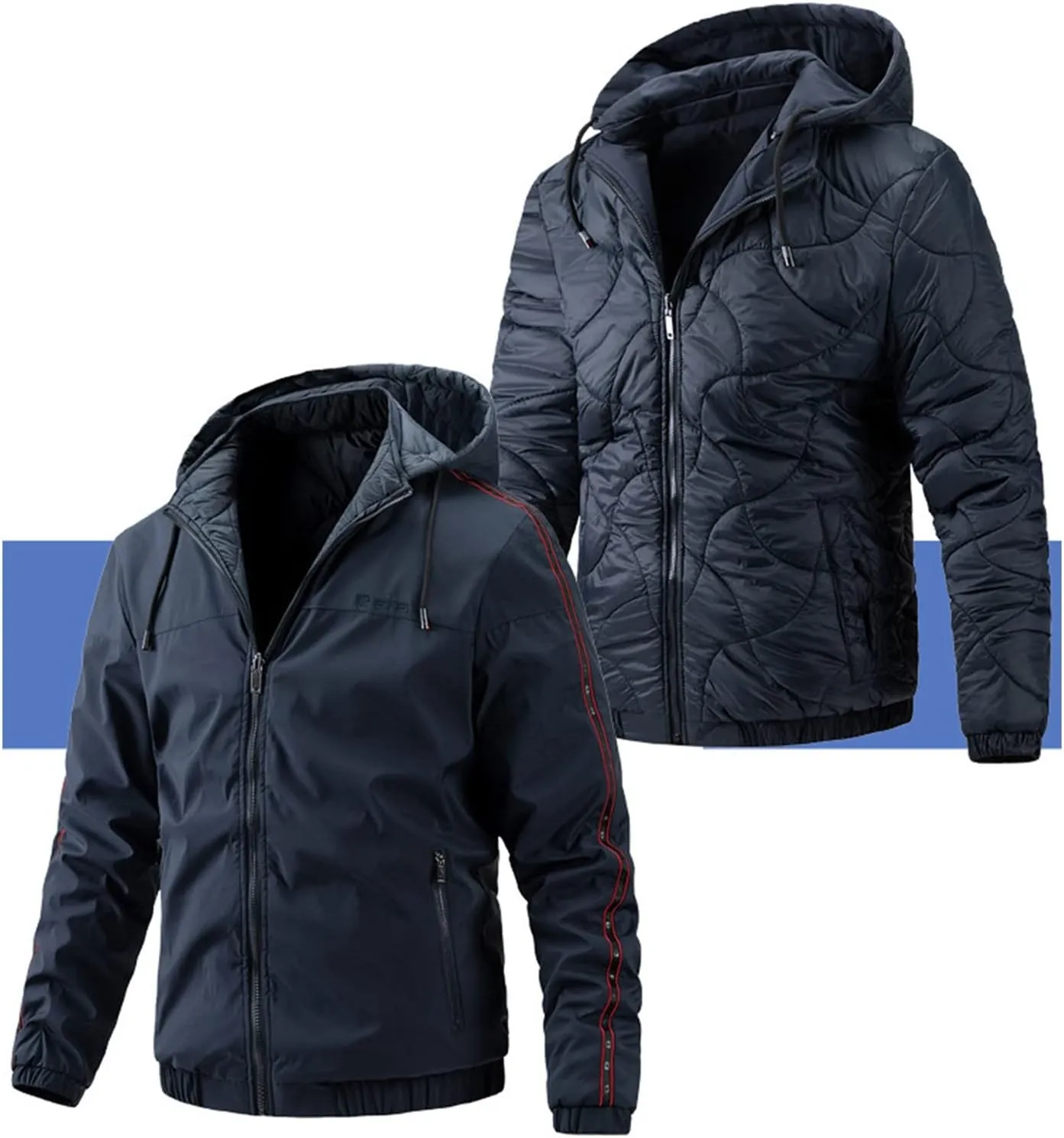 Men'S Hooded Jackets, Men'S Cotton Reversible Jackets Casual Cotton Coats Reversible Padded Jackets Gift for Men