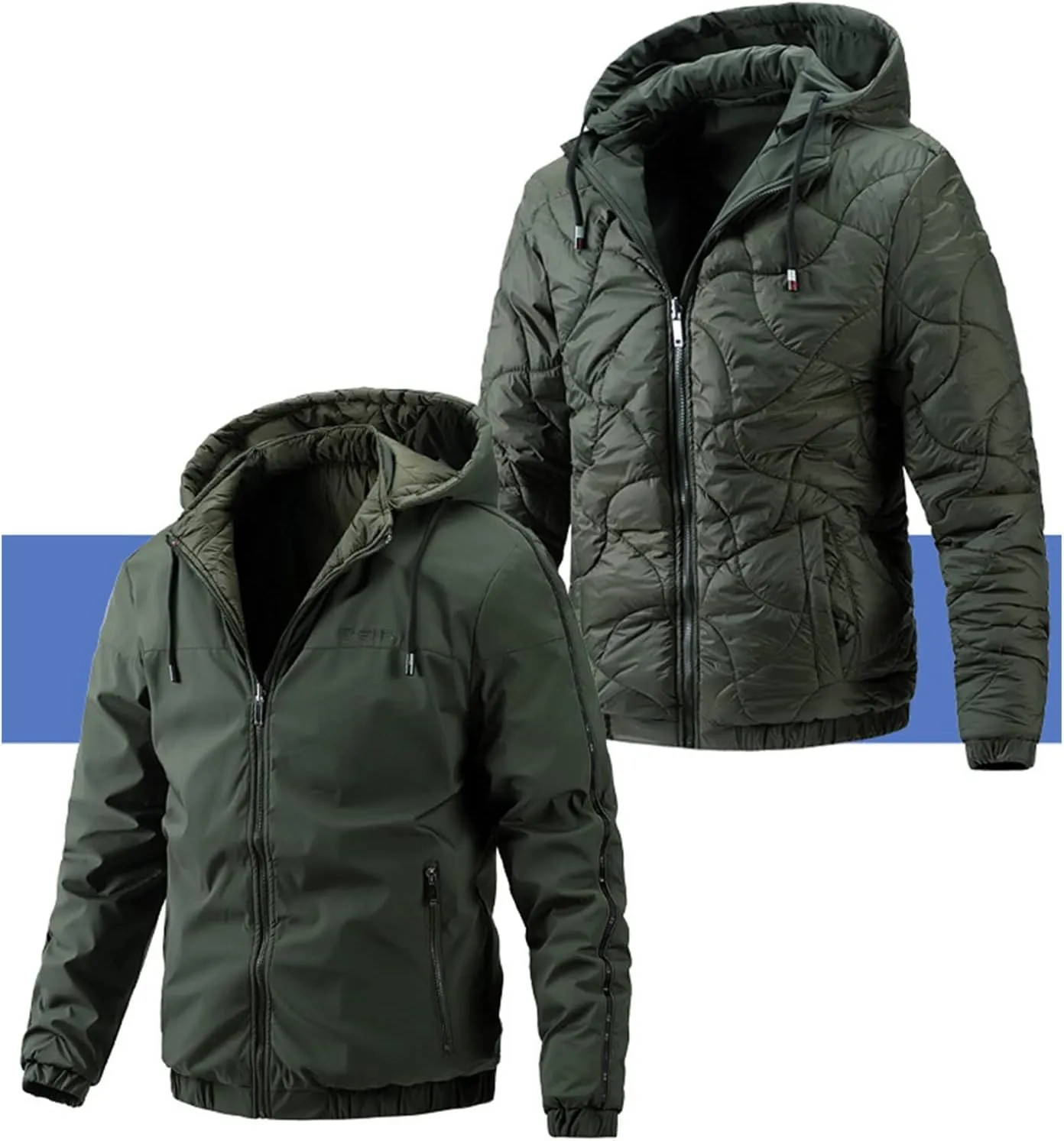 Men'S Hooded Jackets, Men'S Cotton Reversible Jackets Casual Cotton Coats Reversible Padded Jackets Gift for Men