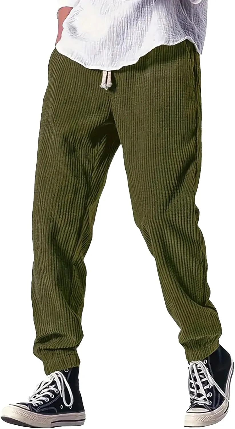 Men's Jogging Pants Casual Solid Color Jogger Loungewear Sweatpant Stretch Waistband Combat Cargo Pant