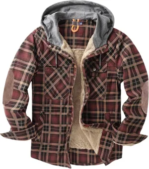 Mens Lightweight Checkered Shirt Jacket Hooded Wool Lined Coat Warm Stylish Outerwear with Pockets for Winter