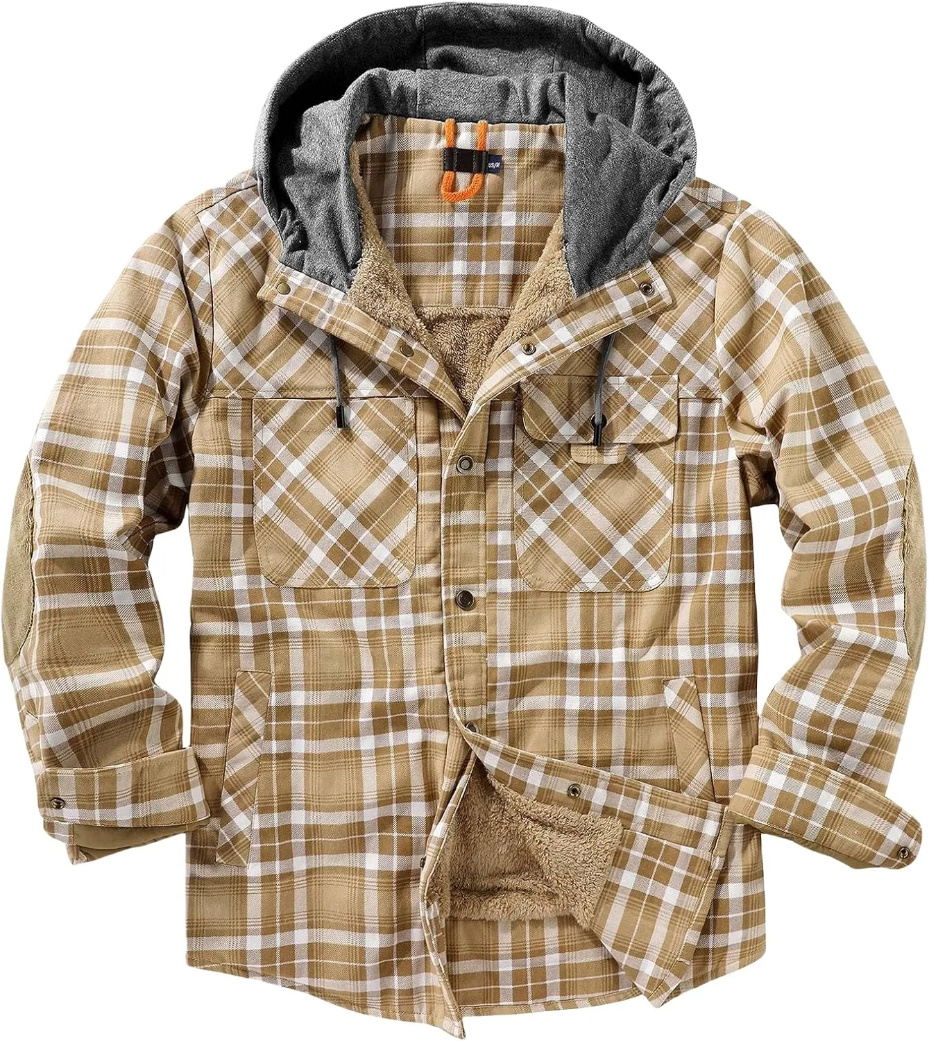 Mens Lightweight Checkered Shirt Jacket Hooded Wool Lined Coat Warm Stylish Outerwear with Pockets for Winter