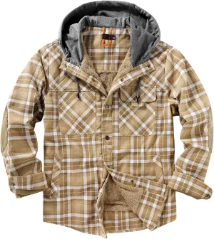 Mens Lightweight Checkered Shirt Jacket Hooded Wool Lined Coat Warm Stylish Outerwear with Pockets for Winter