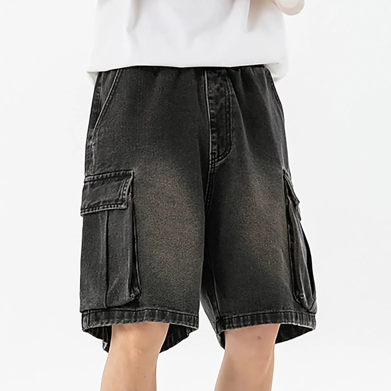 Mens Loose Fit Denim Shorts Baggy Casual Wide Leg Long Jean Jorts Hip Hop Shorts Trendy Outfits