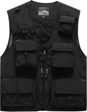 Men's Puffy Vests Multi Pocket Vest Thin Outdoor Fishing And Mountaineering Photography Breathable Tank Top, M-4XL