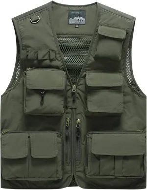 Men's Puffy Vests Multi Pocket Vest Thin Outdoor Fishing And Mountaineering Photography Breathable Tank Top, M-4XL