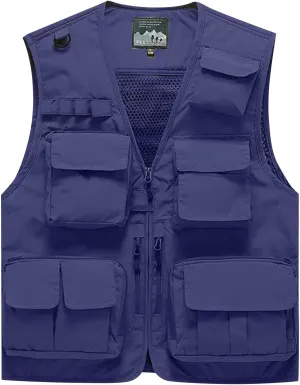 Men's Puffy Vests Multi Pocket Vest Thin Outdoor Fishing And Mountaineering Photography Breathable Tank Top, M-4XL