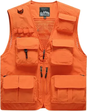 Men's Puffy Vests Multi Pocket Vest Thin Outdoor Fishing And Mountaineering Photography Breathable Tank Top, M-4XL