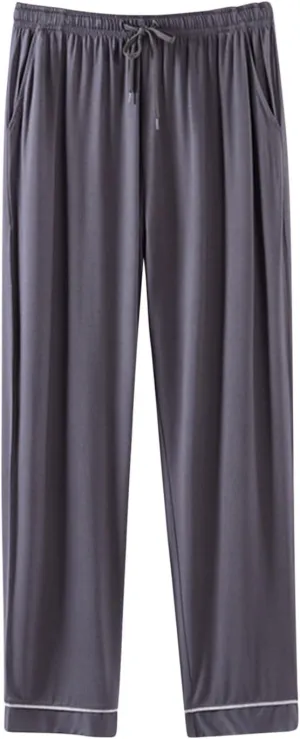 Men'S Sleepwear Solid Color Lounge Soft Pjs Trousers Loose Casual Pajamas Bottom with Adjustable Elastic Waistband