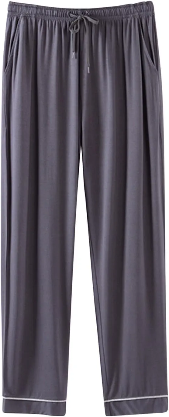 Men'S Sleepwear Solid Color Lounge Soft Pjs Trousers Loose Casual Pajamas Bottom with Adjustable Elastic Waistband