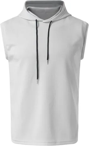 Men's Sleeveless Workout Hoodie Tank Tops Zip Up Summer Casual Oversized Shirts Loose Fit Solid Color Hooded Tees