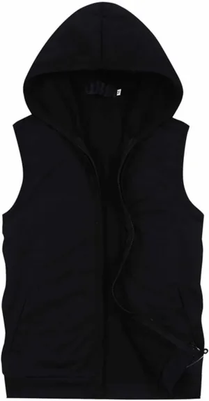 Men's Sleeveless Workout Hoodie Tank Tops Zip Up Summer Casual Oversized Shirts Loose Fit Solid Color Hooded Tees
