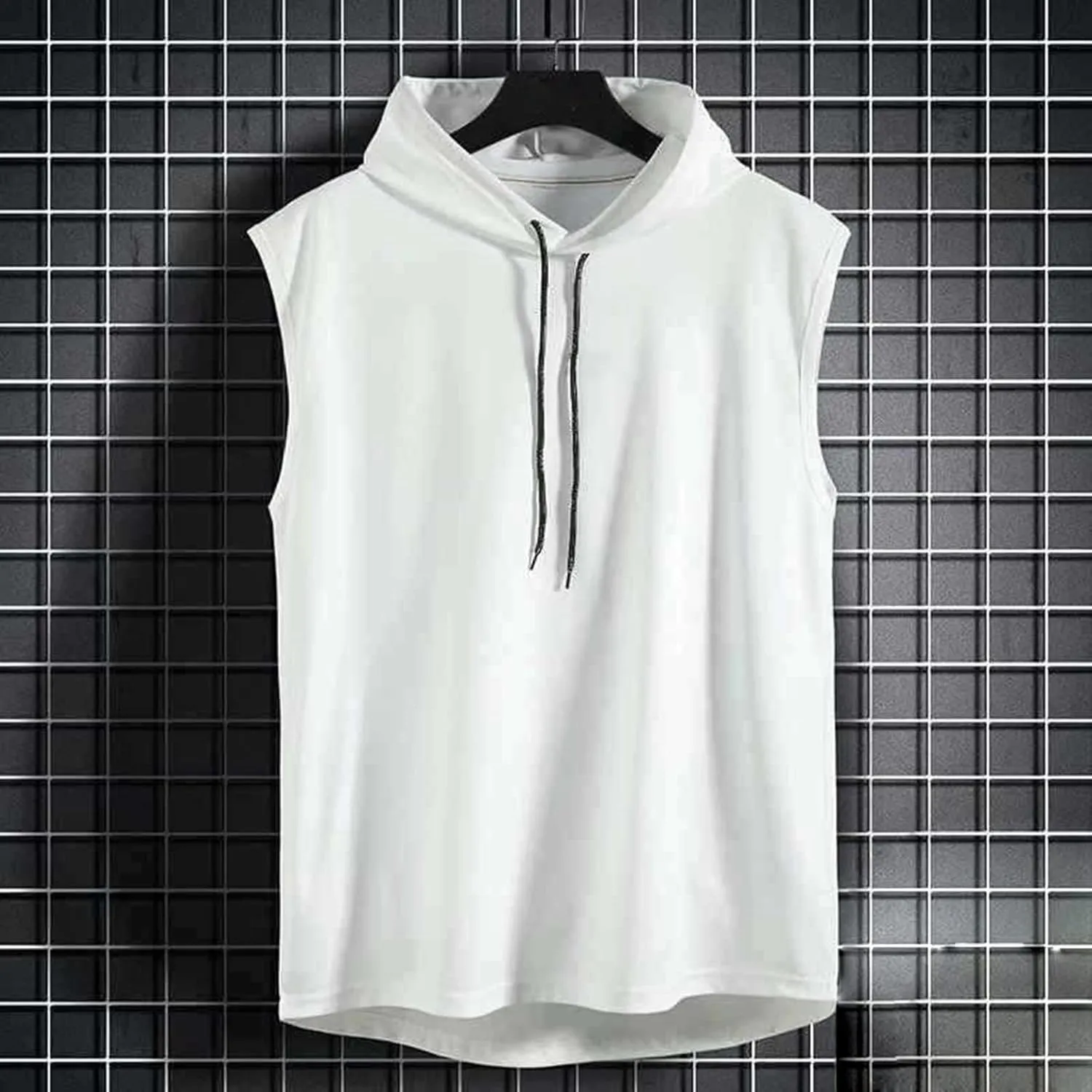 Men's Sleeveless Workout Hoodie Tank Tops Zip Up Summer Casual Oversized Shirts Loose Fit Solid Color Hooded Tees