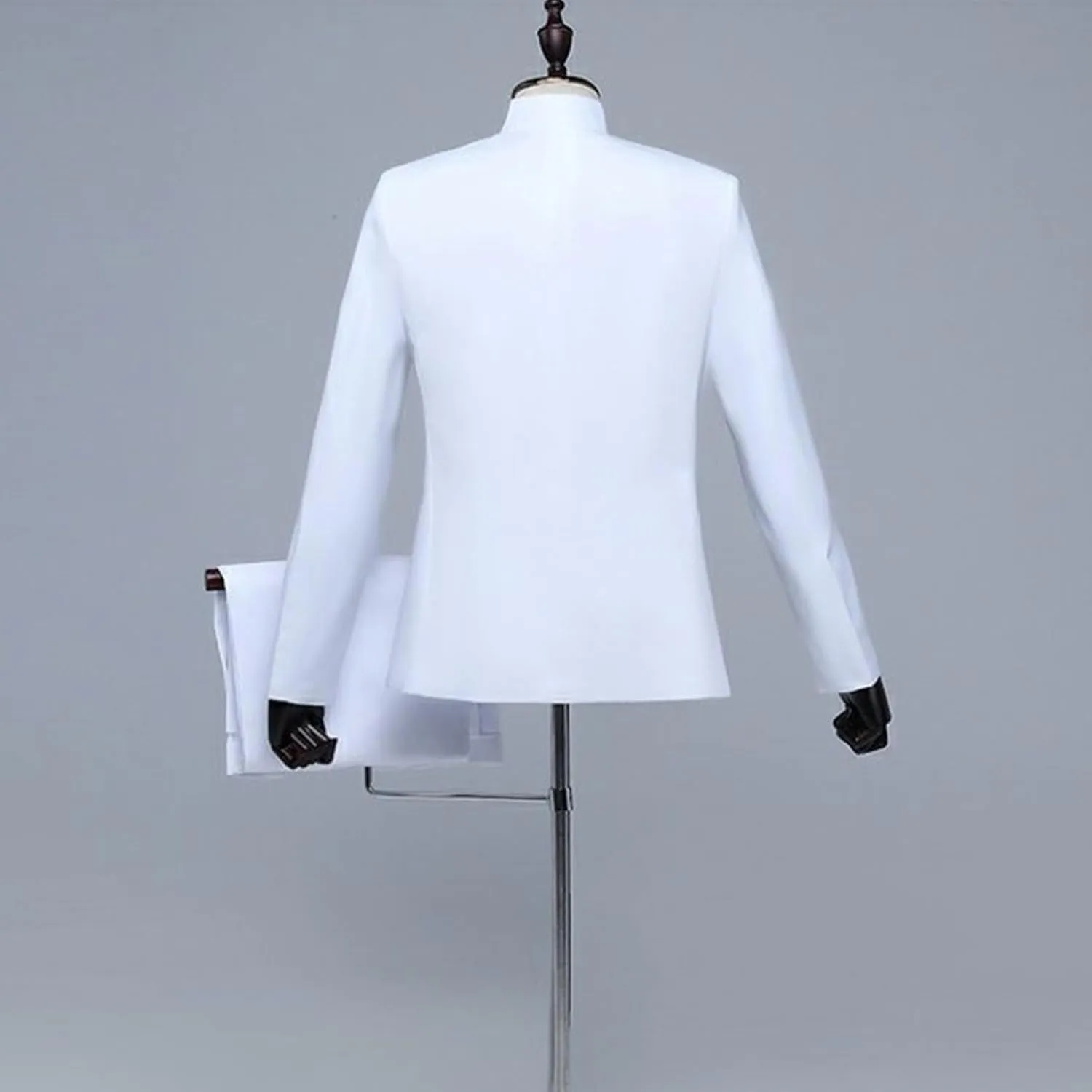 Men's Stand Collar Mandarin Suit Set Slim Fit 2 Piece Comfort Dress Suits Embroidered Front Button Blazer Pants Sets