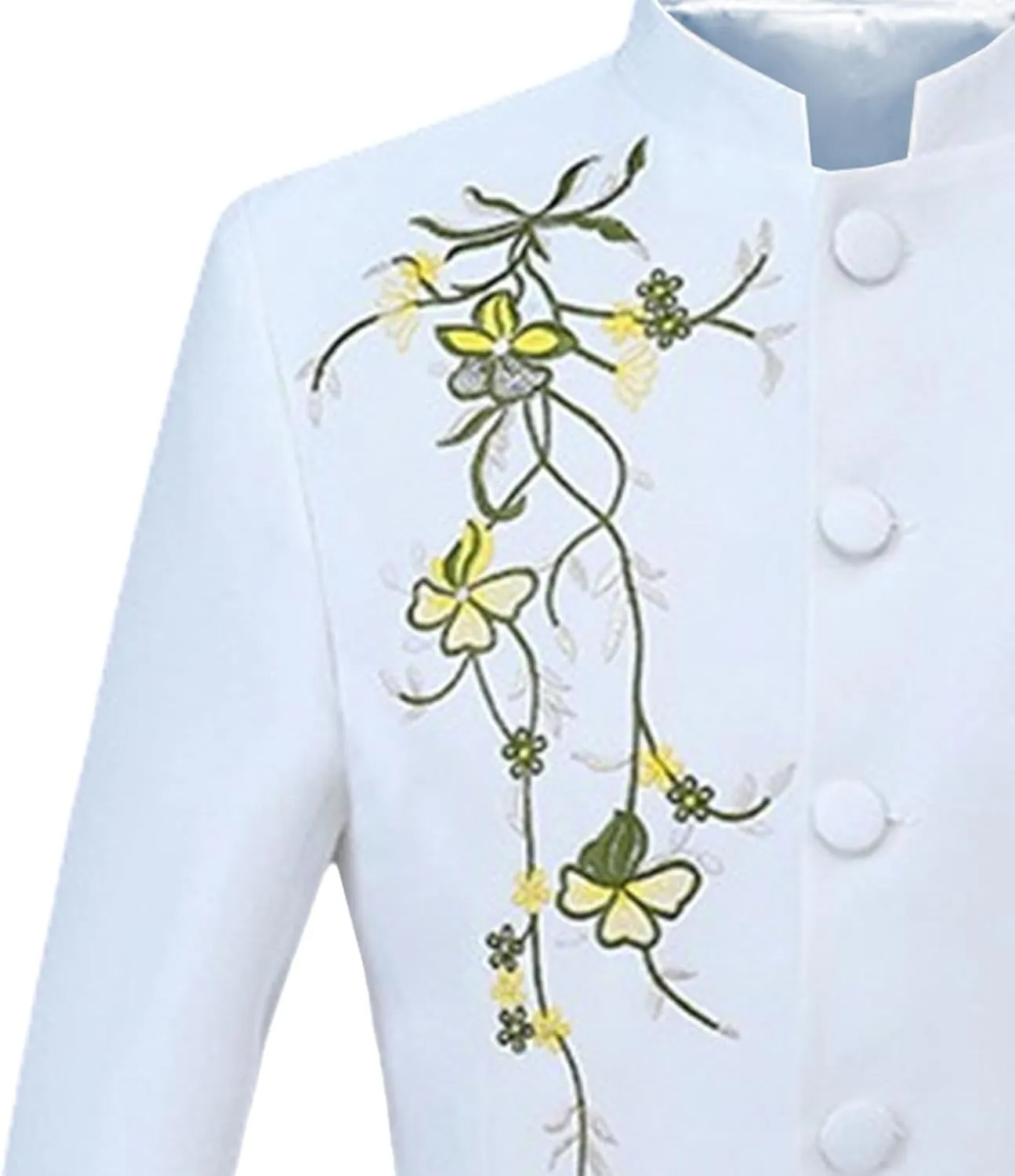 Men's Stand Collar Mandarin Suit Set Slim Fit 2 Piece Comfort Dress Suits Embroidered Front Button Blazer Pants Sets