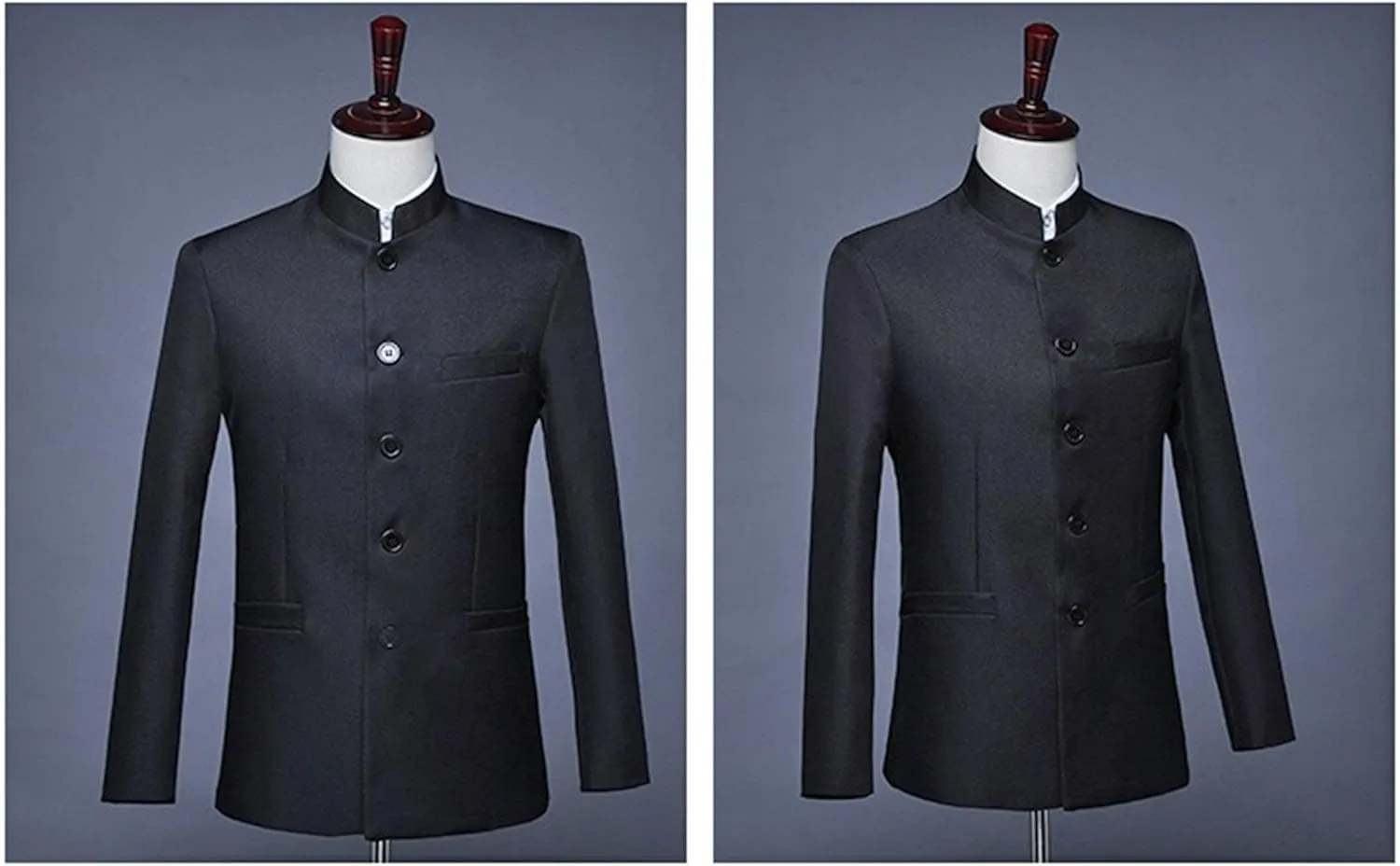 Men's Stand Collar Mandarin Suit Set Slim Fit 2 Piece Comfort Dress Suits Embroidered Front Button Blazer Pants Sets