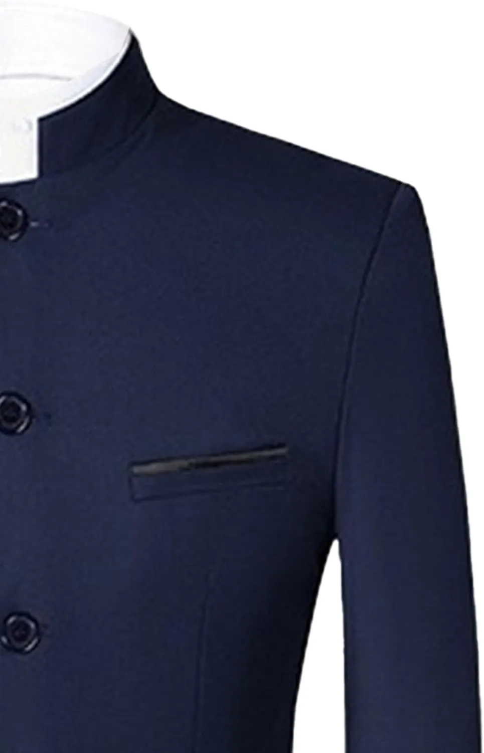 Men's Stand Collar Mandarin Suit Set Slim Fit 2 Piece Comfort Dress Suits Embroidered Front Button Blazer Pants Sets