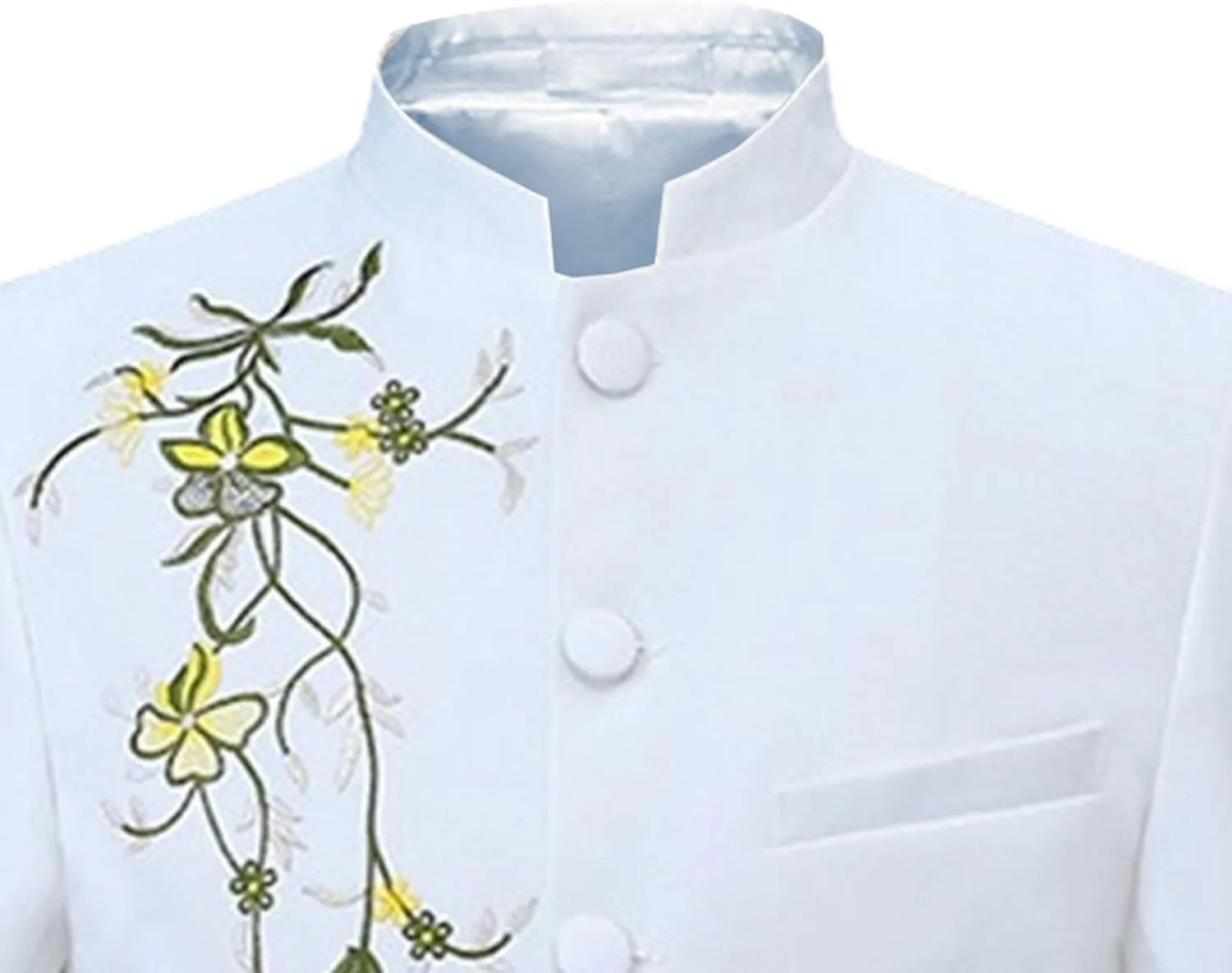 Men's Stand Collar Mandarin Suit Set Slim Fit 2 Piece Comfort Dress Suits Embroidered Front Button Blazer Pants Sets