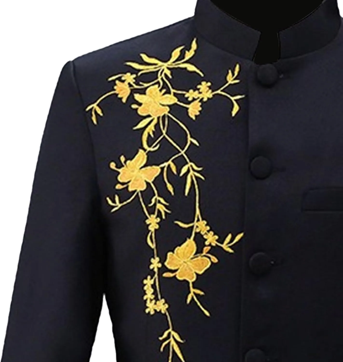 Men's Stand Collar Mandarin Suit Set Slim Fit 2 Piece Comfort Dress Suits Embroidered Front Button Blazer Pants Sets