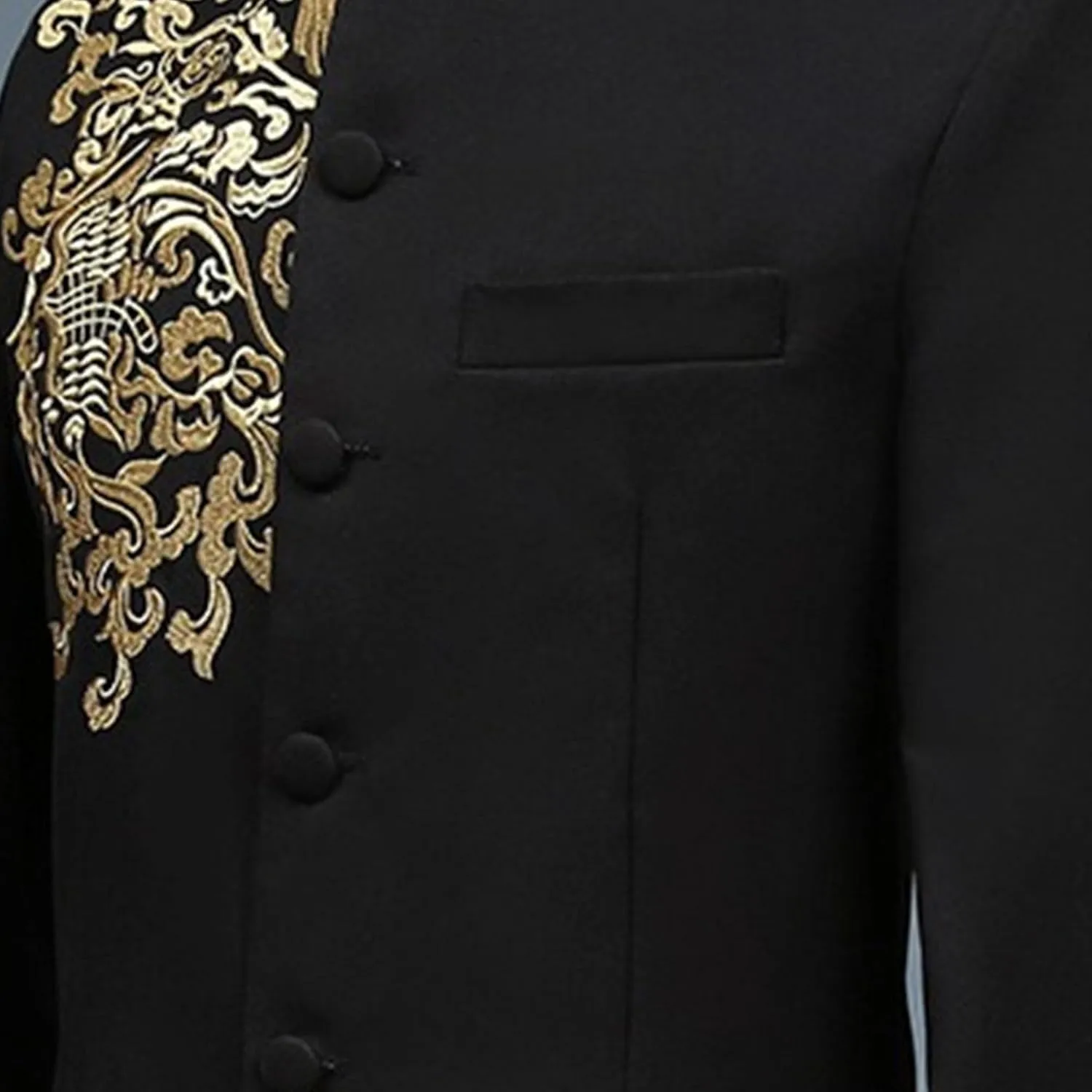 Men's Stand Collar Mandarin Suit Set Slim Fit 2 Piece Comfort Dress Suits Embroidered Front Button Blazer Pants Sets