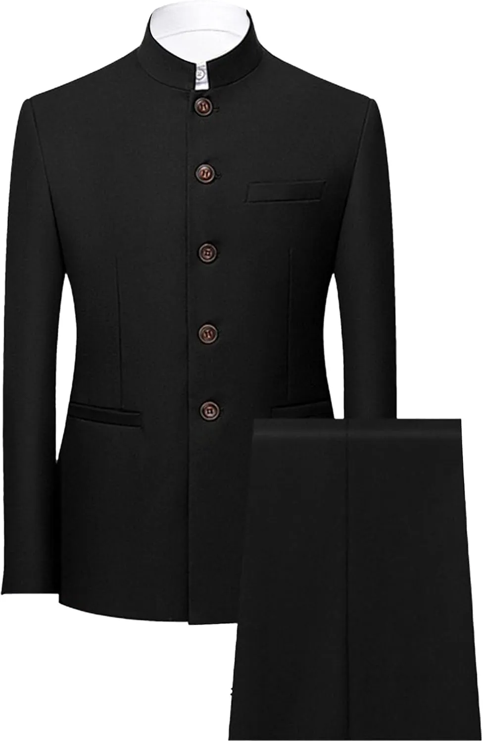 Men's Stand Collar Mandarin Suit Set Slim Fit 2 Piece Comfort Dress Suits Embroidered Front Button Blazer Pants Sets