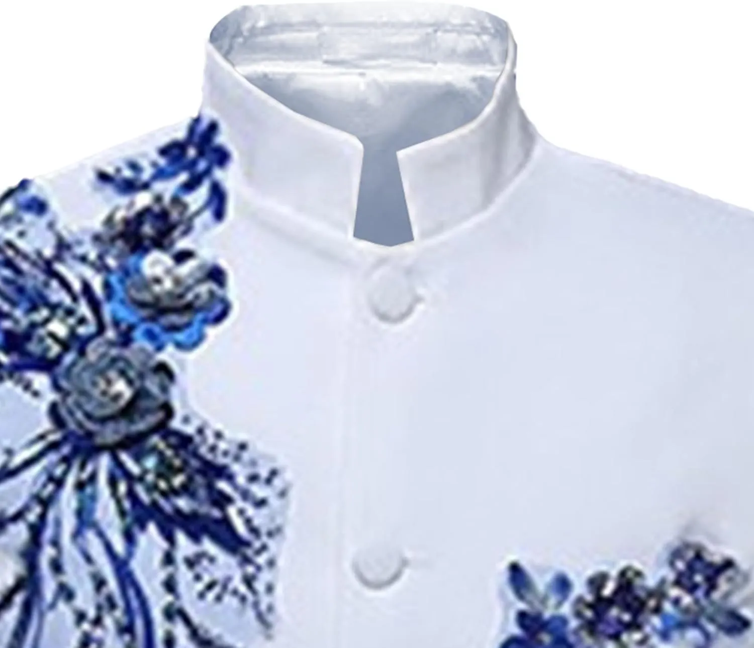 Men's Stand Collar Mandarin Suit Set Slim Fit 2 Piece Comfort Dress Suits Embroidered Front Button Blazer Pants Sets