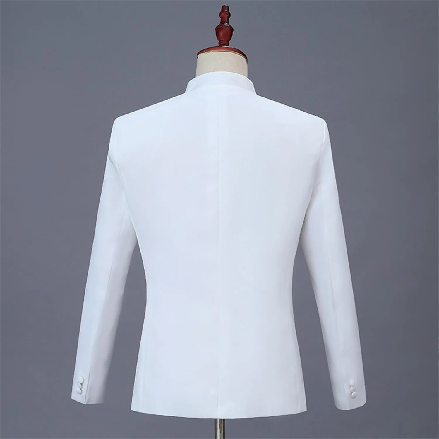 Men's Stand Collar Mandarin Suit Set Slim Fit 2 Piece Comfort Dress Suits Embroidered Front Button Blazer Pants Sets